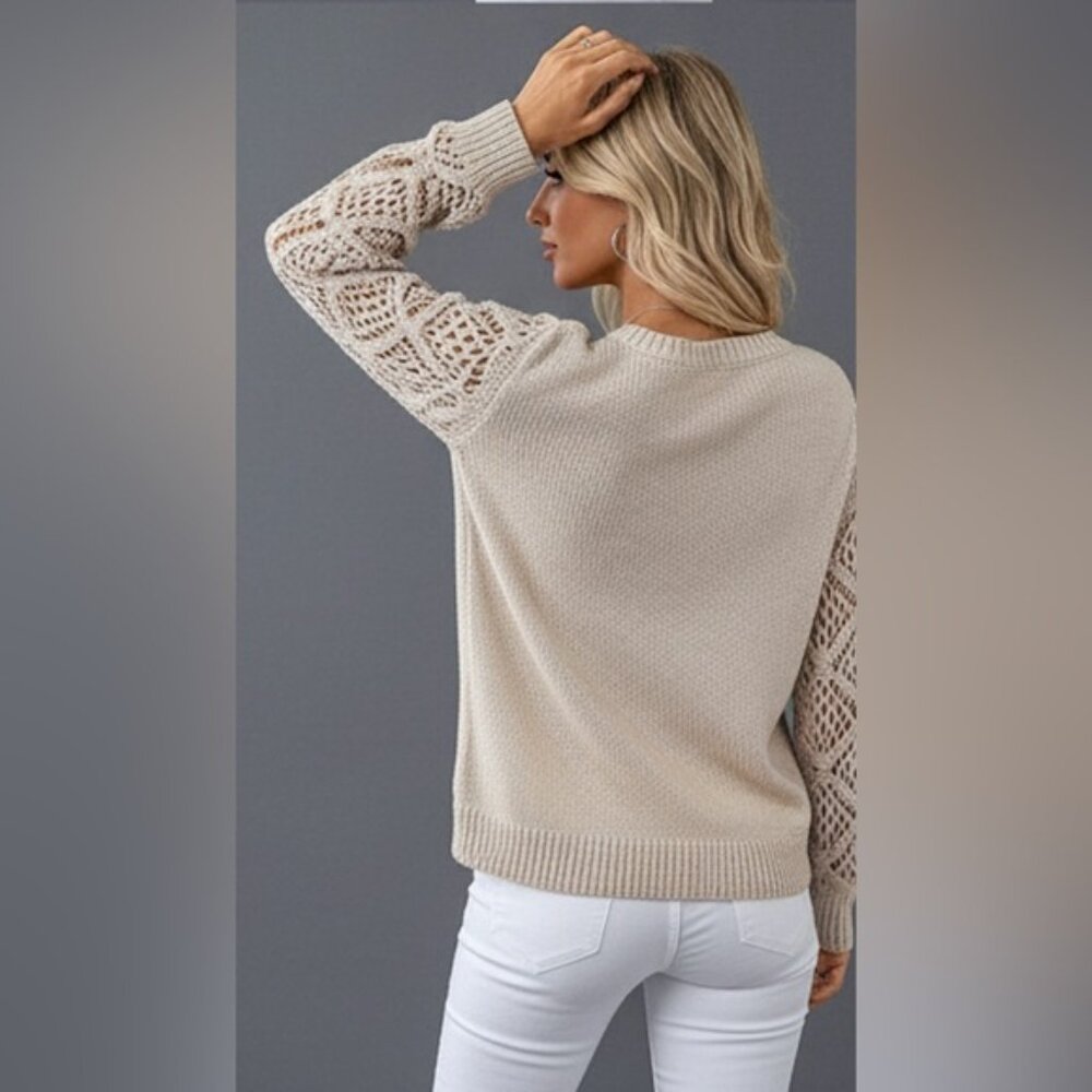 Pointelle Knit Sweater Beige - Picture 4 of 6